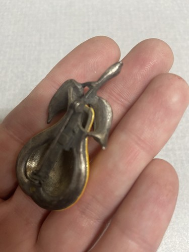 Vintage Pear Brooch/Pin Fruit Costume Jewerly Yellow Enamel - Picture 7 of 10