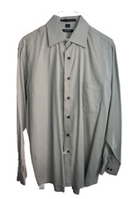 DKNY Mens Shirt size L 34-34 cotton Gray mini check pattern Button up Long / S