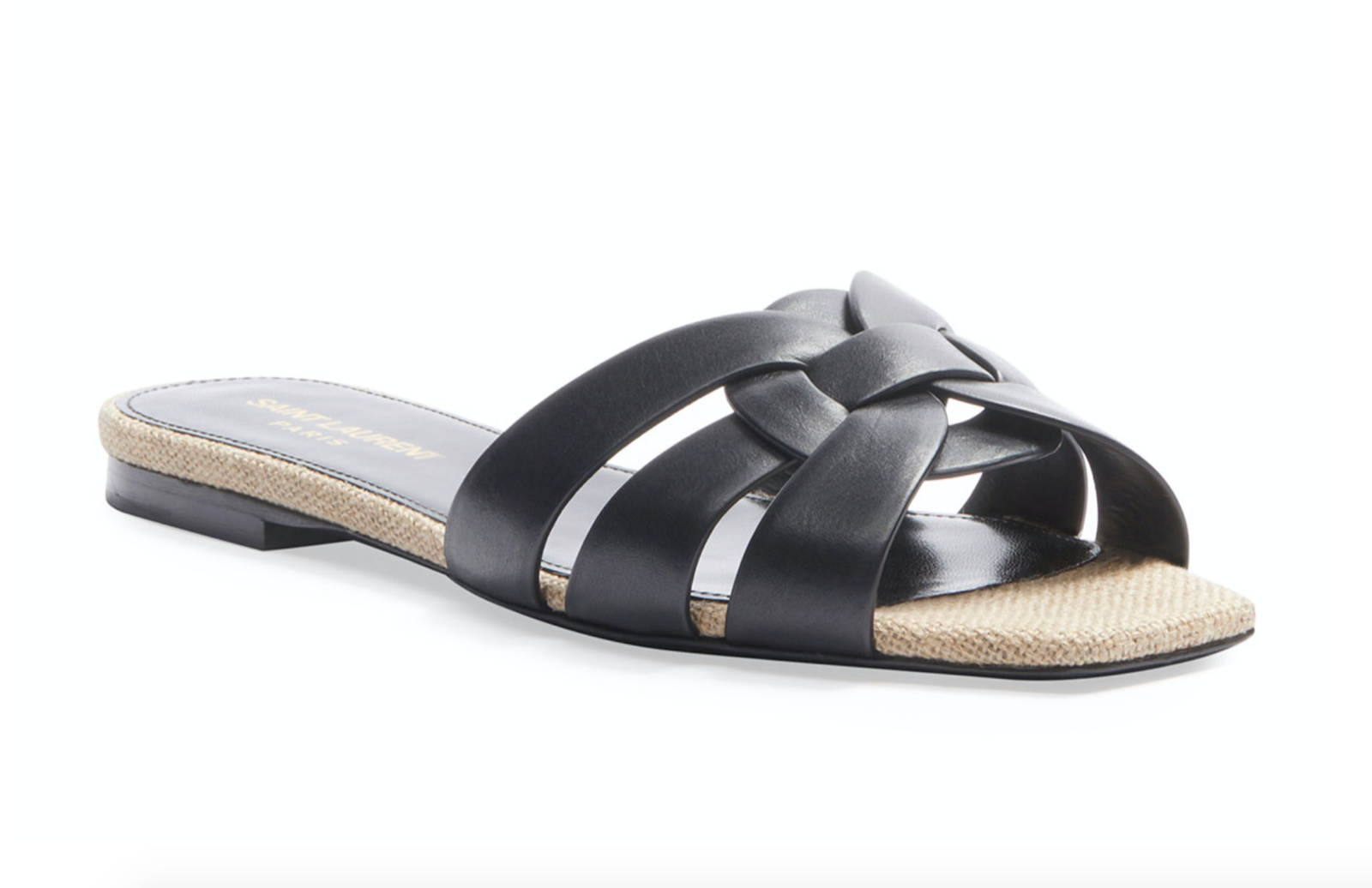 Sandalo Saint Laurent YSL Tribute Nu Pieds pelle nera beige corda scorrevole piatto 36