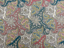 Linen Fabric Vintage BUTA Paisley Kashmiri PINK Gold Curtain Blind Upholstery