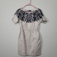 Gap Womens Beige Black Cotton Short Sleeve Elastic Waist Mini Dress Size 6