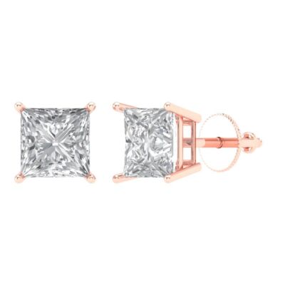 4,0 ct Princess Cut Solitär Ohrstecker Jubiläum Ohrringe 14k Rosé massiv Gold