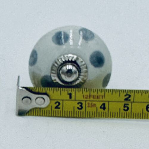 2 Porcelain Ceramic White & Blue Polkadots Drawer Cabinet Door Knob Handle Pull - Picture 4 of 5