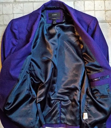 J. Crew "Schoolboy" 2 Button Wool Blazer Purple Sz. 8 EUC Surgeon Cuffs - Foto 5 di 5