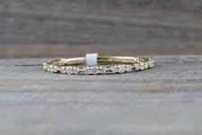 Image of 0.9ct Round Cut Moissanite Wedding Band Yellow Gold Plated Dainty 3/4 Eternity
