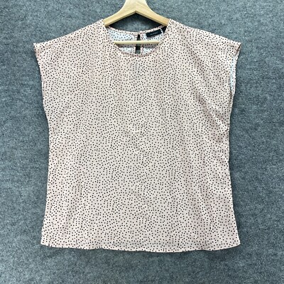 Halogen Blouse Women M  Pink Polka Dot Crew Neck Sleeveless Wide Strap Top