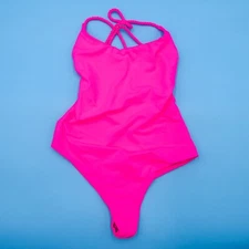 Ayra Swim XS Pink Ribbed Unpaded Braided Straps One Piece Swimsuit Beach Women's