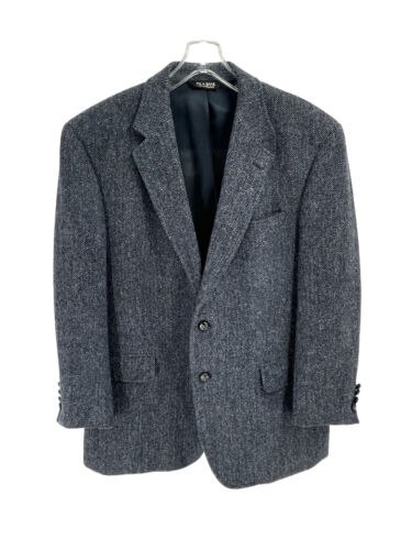 Vintage Harris Tweed Mens Blazer Wool Charcoal Gra
