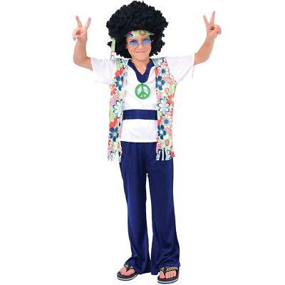 60s Hippie Dude Boys Fancy Dress Halloween Costume Groovy Outfit Hippy  Retro