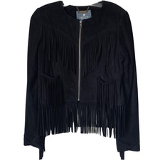 Gryphon Fringe Suede Black Cropped Jacket Sz M B-cc