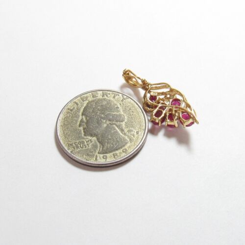 Estate 14K Yellow Gold Natural Oval Rose Red Ruby And Diamond Pendant 1.20 Cts - Picture 3 of 3