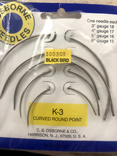 SET PACKAGE of 5 OSBORNE CURVED NEEDLES K-3 Round Point 3-5" UPHOLSTERY Darning