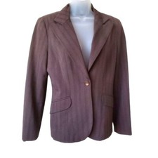 SIGNATURE LARRY LEVINE Womens Blazer SZ 4 Brown Shoulder Pads Lined Career