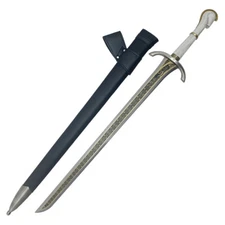 35" Medieval European Style White & Gold Handle Fantasy Sword With Black Scabba