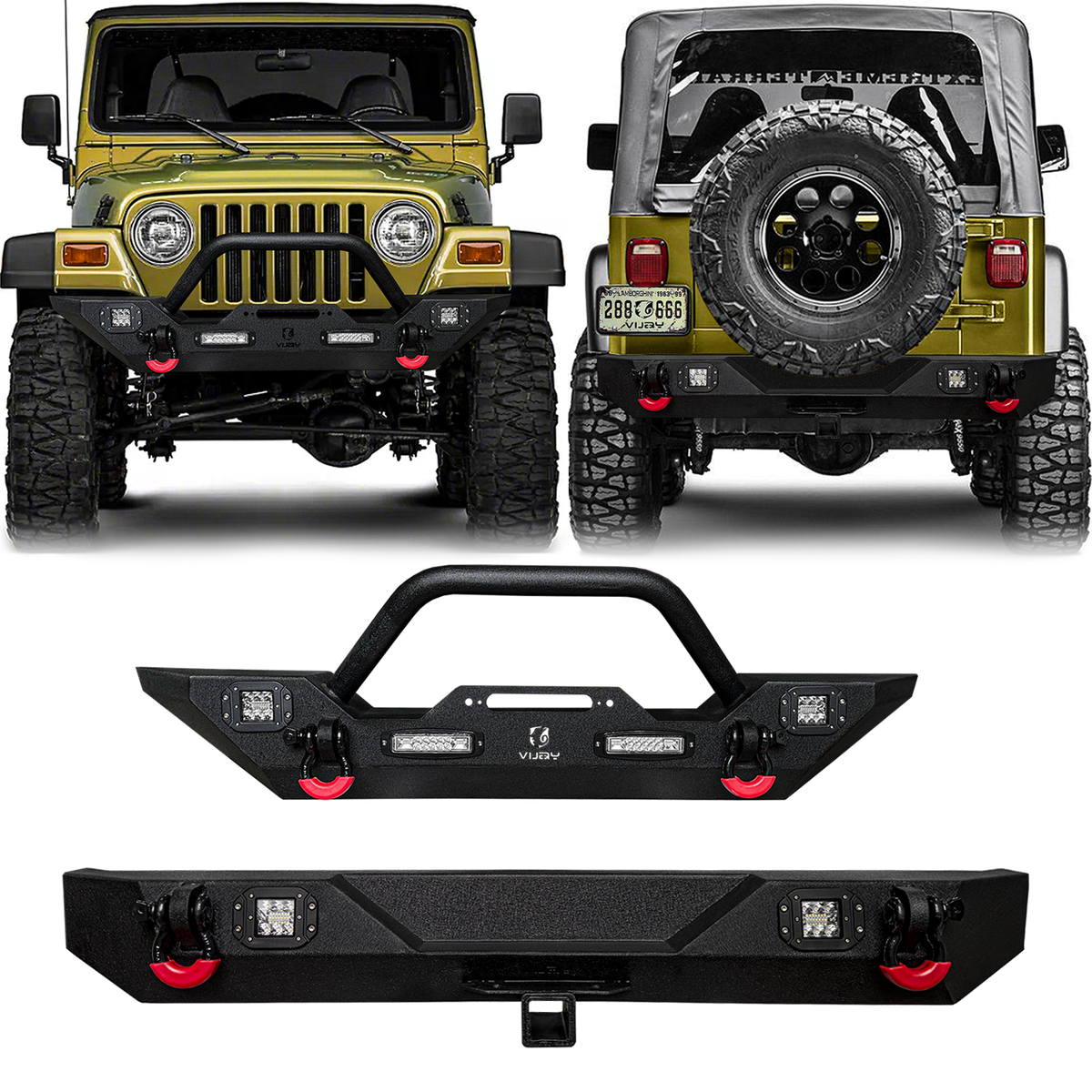 Vijay For 1997-2006 Jeep Wrangler TJ Black Front/Rear Bumper W