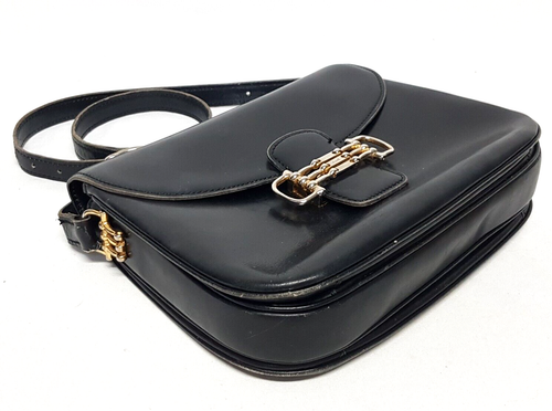 VINTAGE CELINE TRIPLE HORSEBIT BLACK LEATHER SHOULDER BAG - Picture 6 of 20