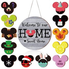13 Pcs Spring Welcome Sign For Front Door Interchangeablemouse Wreaths Rustic Wo