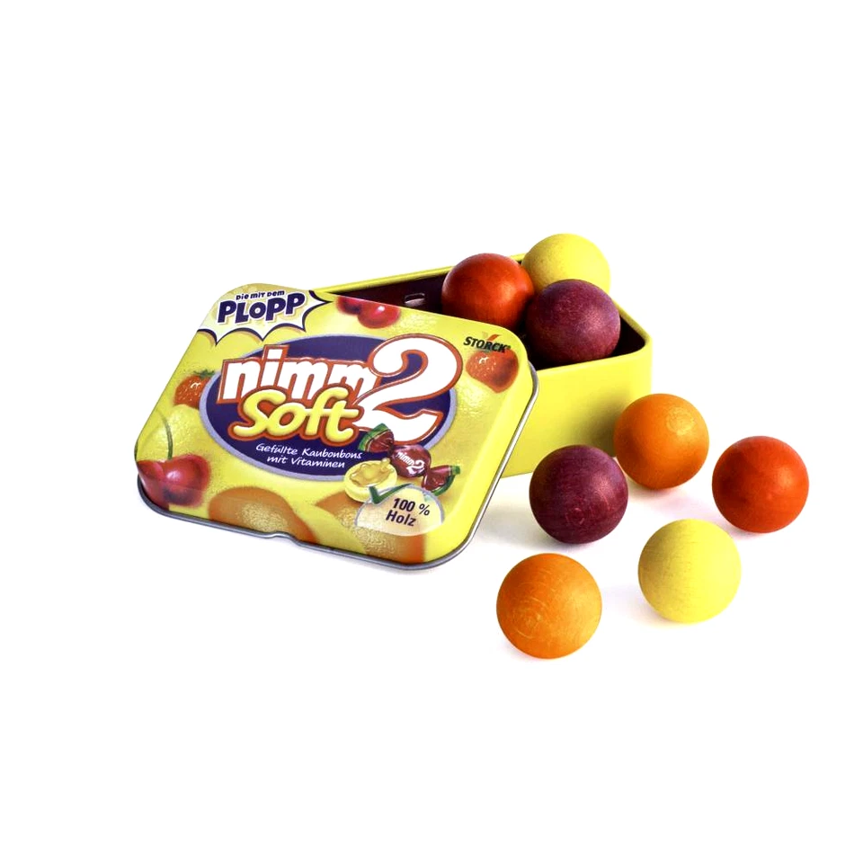 Erzi "nimm 2" soft Kaubonbons (aus Holz) in Blechdose, nimm2 für Kaufladen 14357