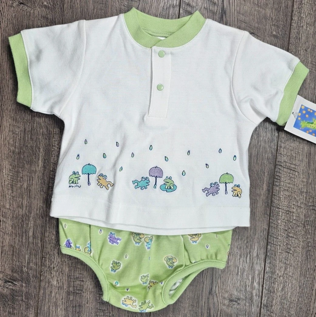 Baby Boy Clothes New Vintage Carter's 3-6 Month 2pc Green Frog Outfit