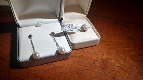 Sterling Silver Pearl Ring with Sappphires Size 8 matching Earrings. $1450 list - Picture 2 of 6