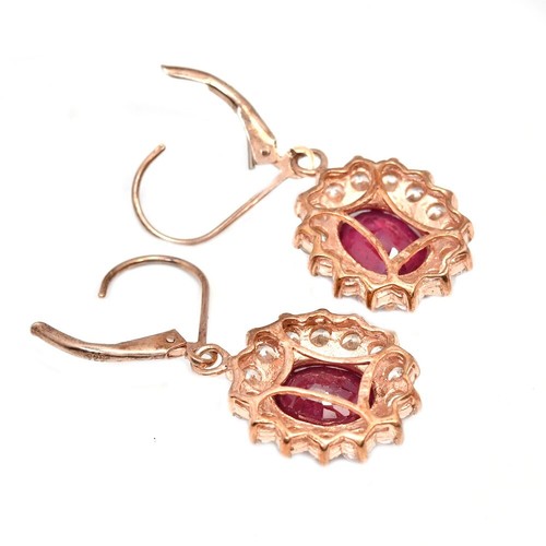 925 STERLING SILVER NATURAL PIGEON BLOOD RED RUBY & WHITE CZ DANGLE EARRING - Picture 4 of 8