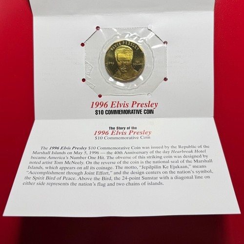 1996 MARSHALL ISLAND $10 PROOF-LK BRASS ELVIS PRESLEY MUSIC w/FOLDER (no silver) - Picture 5 of 6