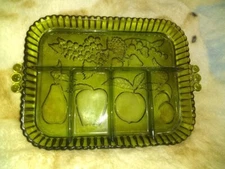 11" Clear Green Indiana Glass 5 Section Serving Dish/Platter  