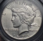 1934 S PEACE DOLLAR PCGS AU 50 GOOD STRIKE AND REMAINING LUSTER LIGHT SLIDELINES