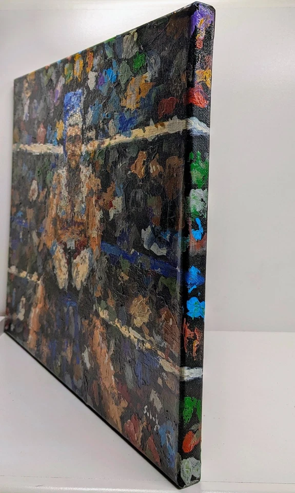 Pintura acrílica original boxer em anel 11x14 Impasto paleta faca arte boxe - Imagem 2 de 4