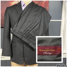 Custom Ermenegildo Zegna Suit 40S Short Cuffed Pleated 32x30 Gray/Orange Flannel