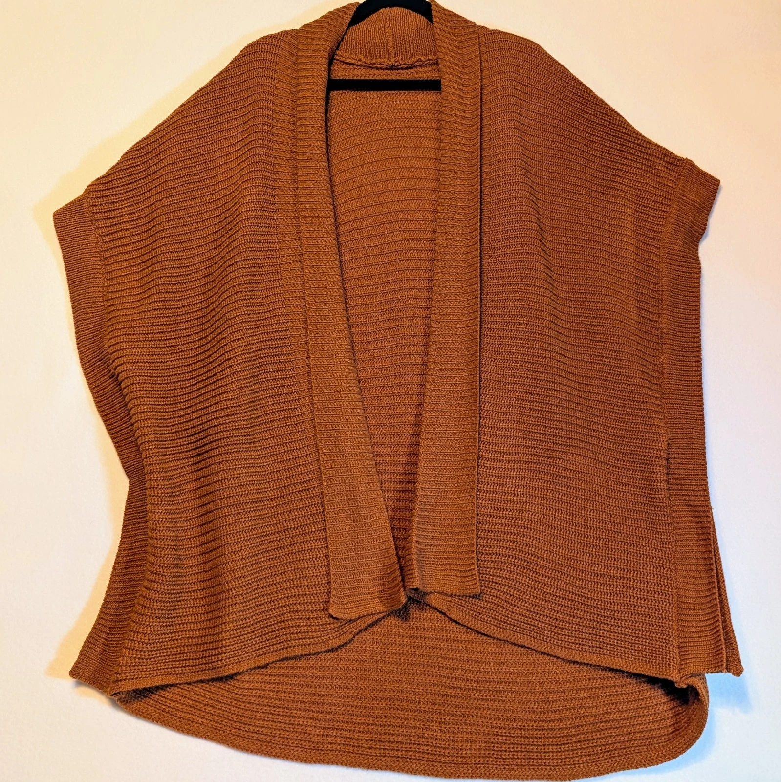 Oversized Rust Knit Poncho Sweater - Large Terracotta Boho Cape Shawl - 31"...