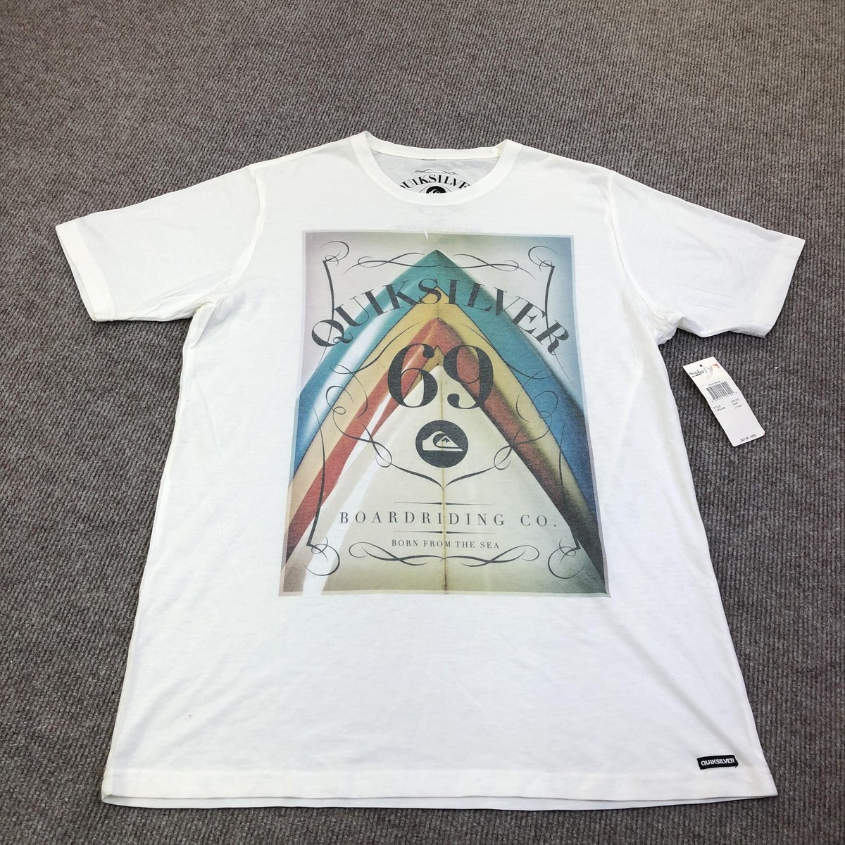 Quiksilver Shirt Mens Large White 69 Boardriding Co Surf Graphic
