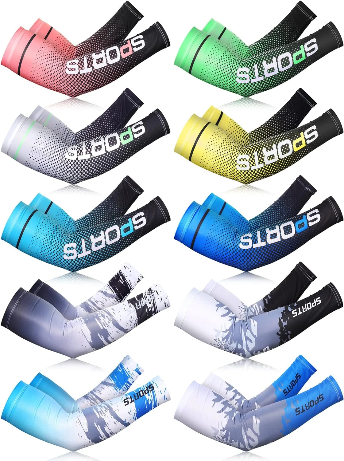 10 Pairs Sun Protection UV Arm Sleeves Cooling anti Slip Compression Sleeves Spo