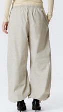 Weekday Low Rise Ripstop Cotton Pull-On Trousers, Wide-Leg Beige Women M