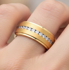 8mm Gold Titanium Wedding Ring – brushed CZ Eternity Stepped Edge Band — photo 2