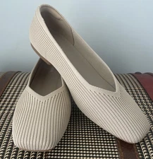 New Vivaia Margot 2.0 Square-Toe V-Cut Flats EU 37.5 US 7 Almond Knit In Box