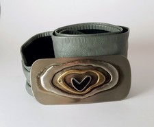 VTG Juliette Leather Belt Size Large w/Handmade Welded Belt Buckle w/Heart