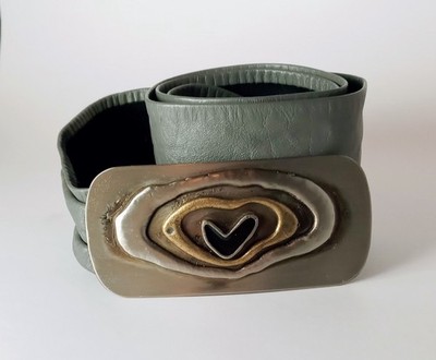 VTG Juliette Leather Belt Size Large w/Handmade Welded Belt Buckle w/Heart