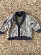 Sergent Major Baby Cardigan 9 MonthGray Navy Cable Knit Wool Blend Sweater