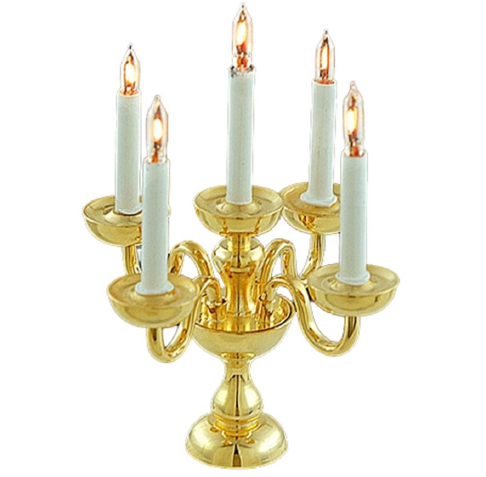 Dolls House 5 Arm Candlestick Gold Candelabra Table Lamp 12V Electric Lighting