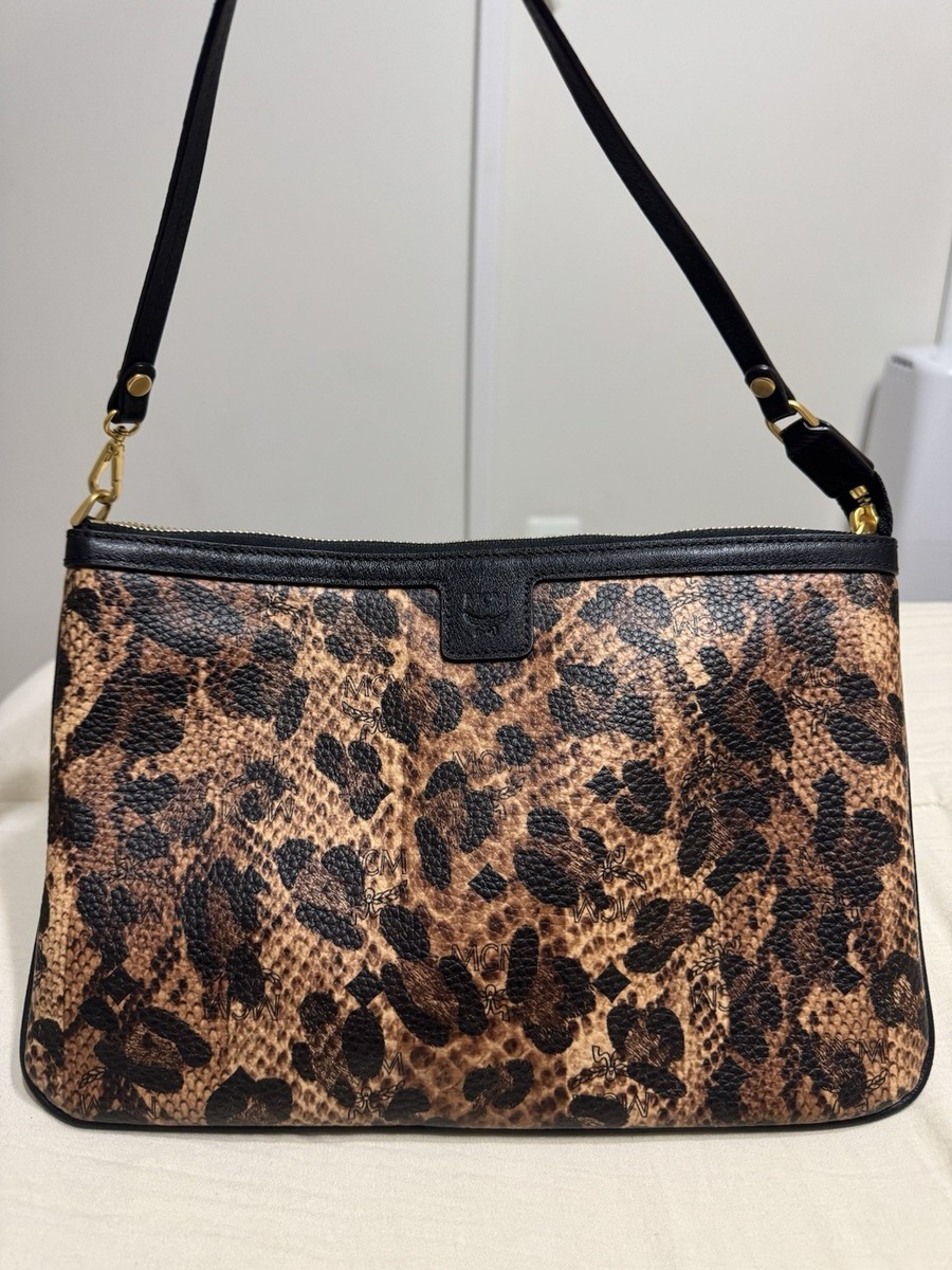 Faux Leather Leopard Print Crossbody Tote Bag - Women Leopard-Print Shoulder Bag with Black Trim main image 1