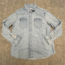 Levi  s Standard Light Wash Denim Pearl Snap Shirt Western Blue Jean Large