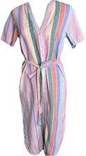Gap Linen Blend Midi Dress Womens 4 Rainbow Striped Coastal New England Summer
