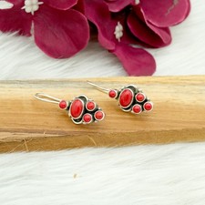 925 Sterling Silver Natural Coral Gemstone Earrings - Handmade Women Jewelry