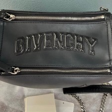 GIVENCHY Pandora Mini Chain Shoulder Bag Embroidered Logo Star Black Leather