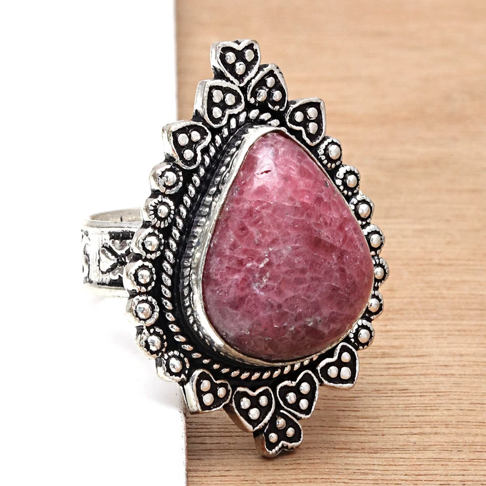 Joyería de plata hecha a mano con piedras preciosas de rodonita "9" Foto 4 de 4