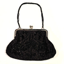 La Regale Vintage Black Beaded Bag Clutch Purse