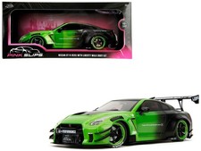 Nissan GT-R R35 Liberty Walk 2.0 RHD Green/Matte Black Pink Slips 1/18