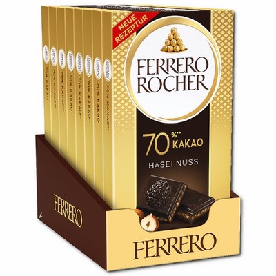 (24,57 /1kg) Ferrero Rocher 70% Kakao, Bitterschokolade, 8 Tafeln je 90g