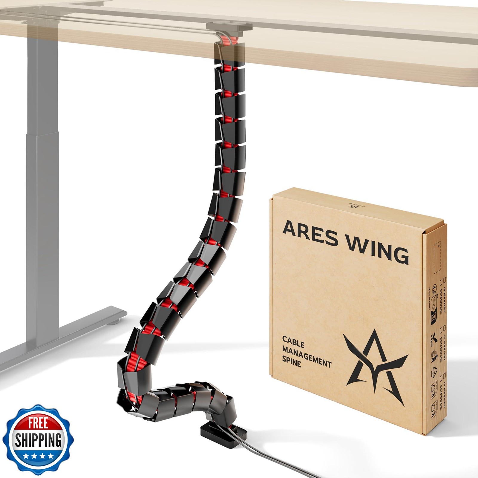 ARES WING Under Desk Cable Management Spine, Magnetic Vertebrae C